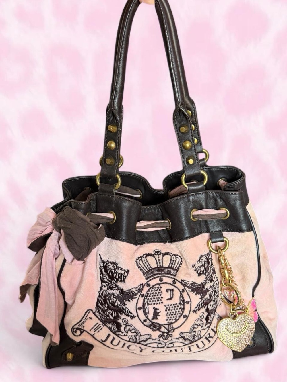 Vintage Juicy Couture Pink & Brown Velour Daydreamer Bag